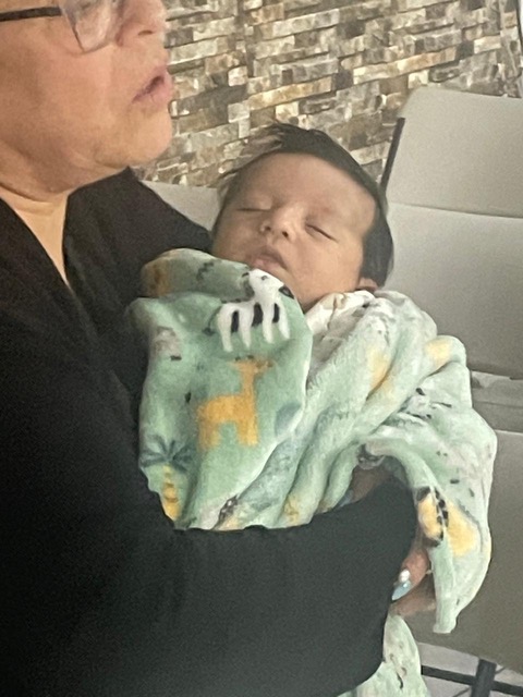Bebé recién nacido entre las manos de la familia